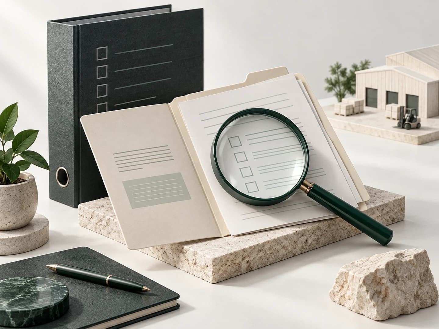 Conceptual illustration of a magnifying lens examining an audit file