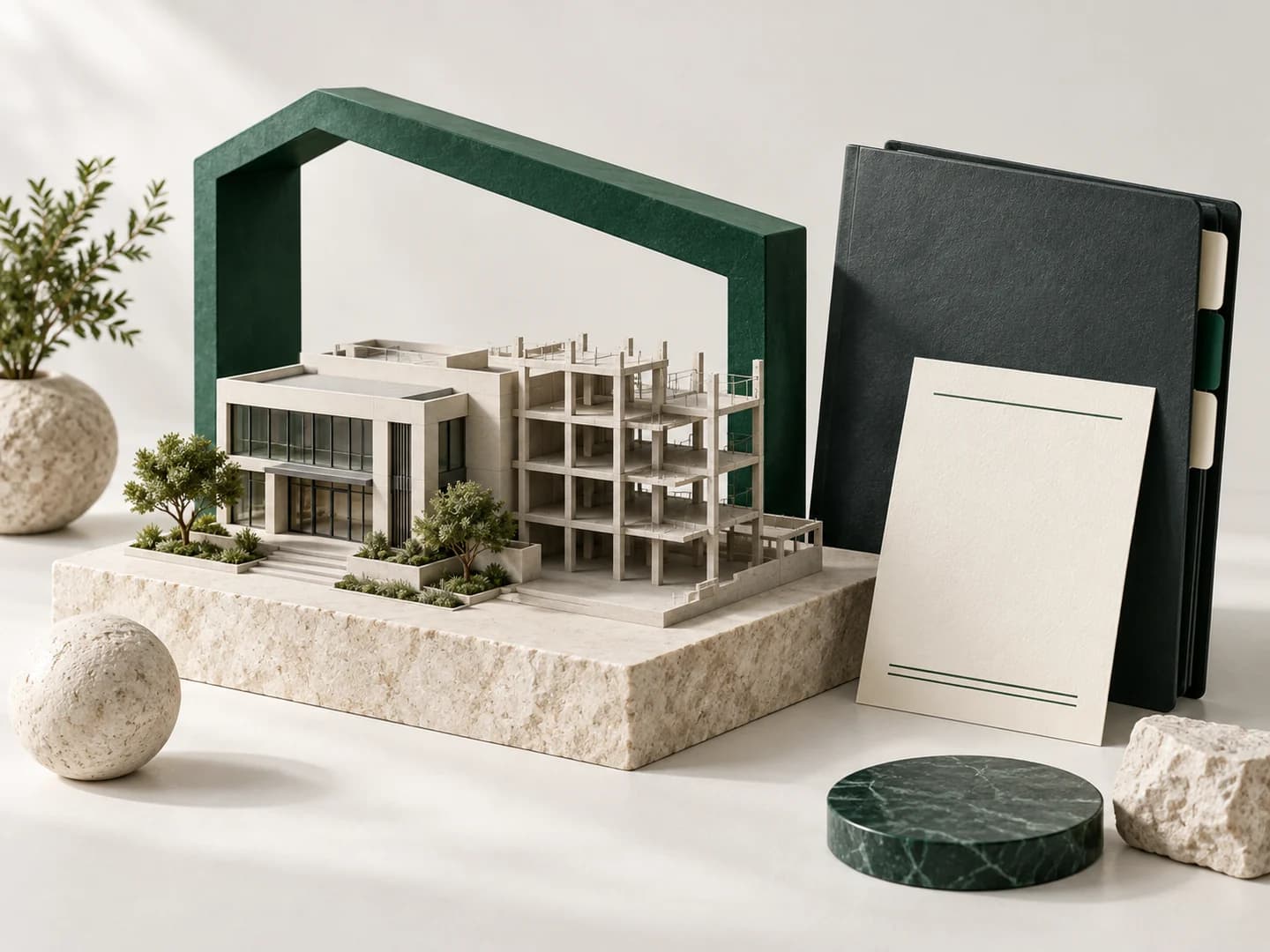 Conceptual illustration of a construction project model and a safety review folder